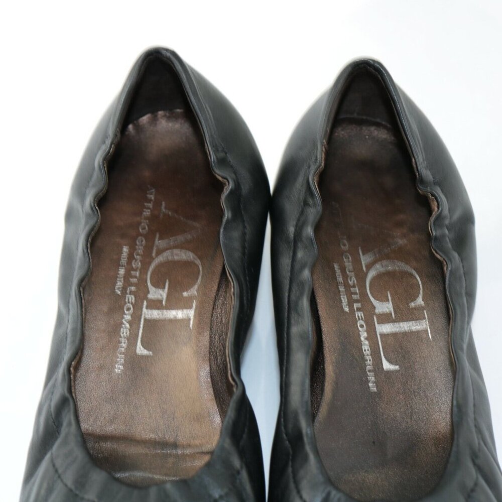 AGL Womens Pump Size 37.5 7.5 Black Leather Pointed Block Heel Pyramid Studded - Picture 10 of 12